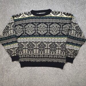 Vtg Obermeyer Sport Wool Blend Ski Sweater Men's L Nordic Geometric 80s Juneau